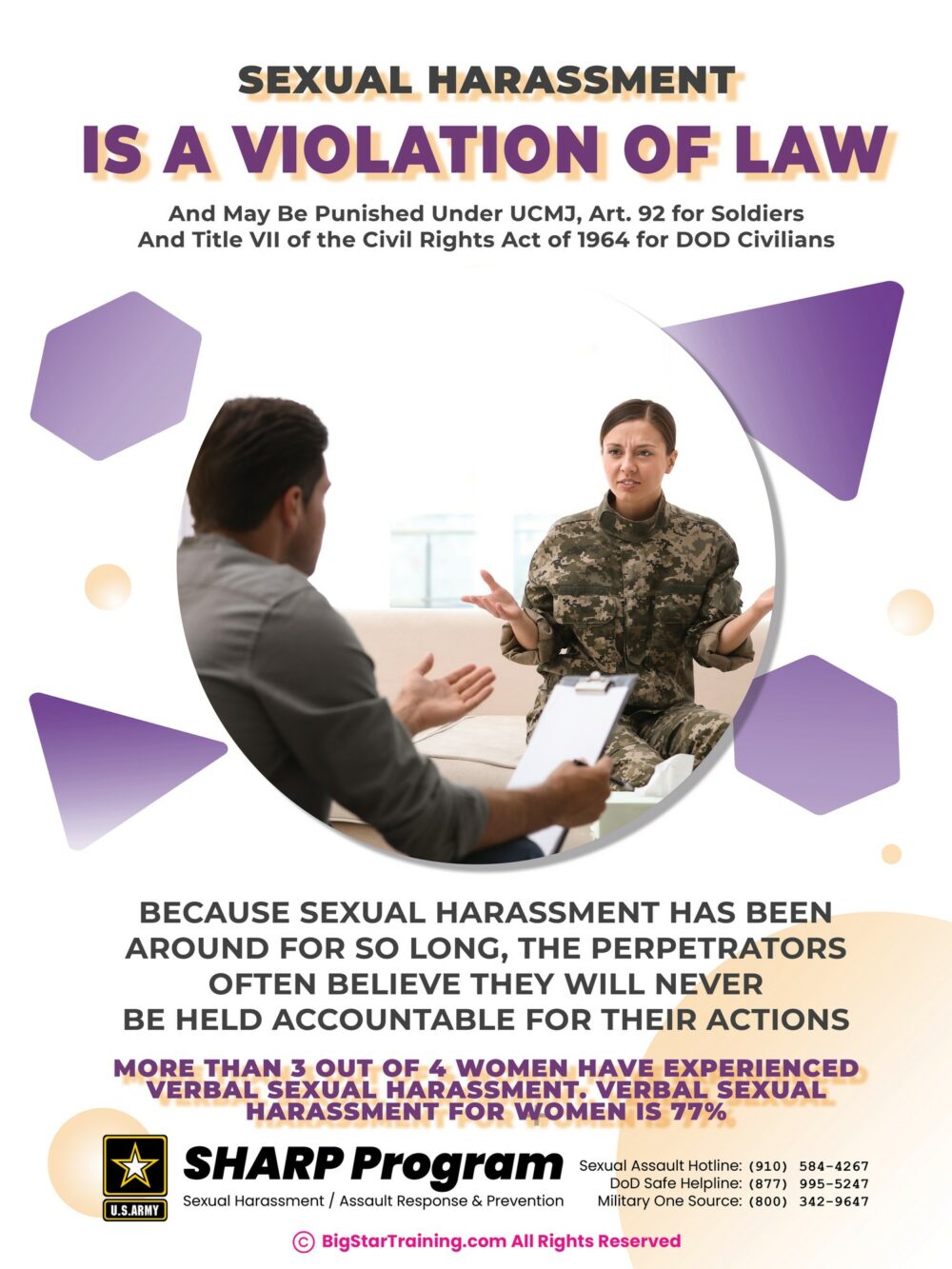 Sexual Harassment Is a Violation of Law (Military and Civilian Poster) (18x24)